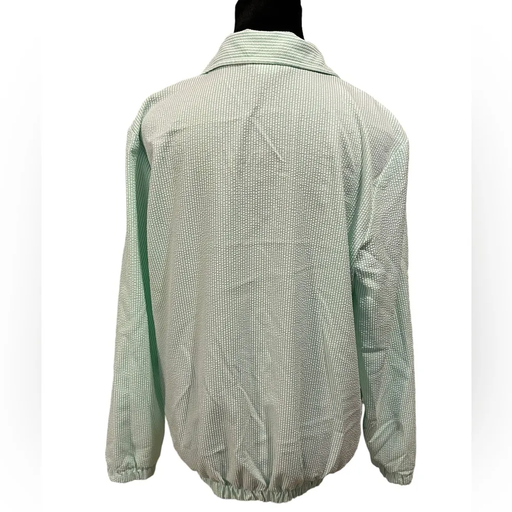 Blair Bright Green Preppy Coastal Seersucker Embroidered Boho Floral Zip Jacket - Image 5