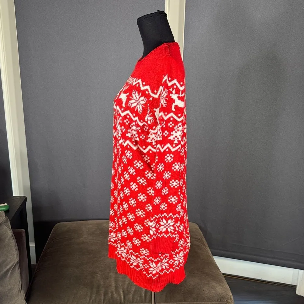 Women’s Christmas Holiday Sweater Dress and Beanie Size L Red Size L - Image 5