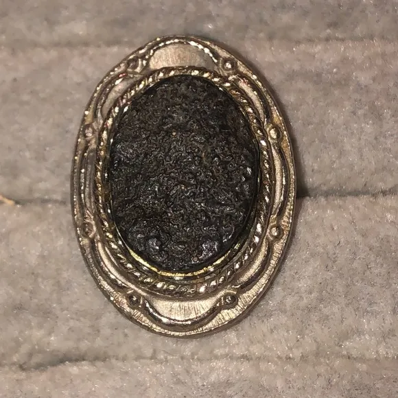 Adjustable Vintage Silver Tone & Black Oval Coal Design Boho Ring - Image 2