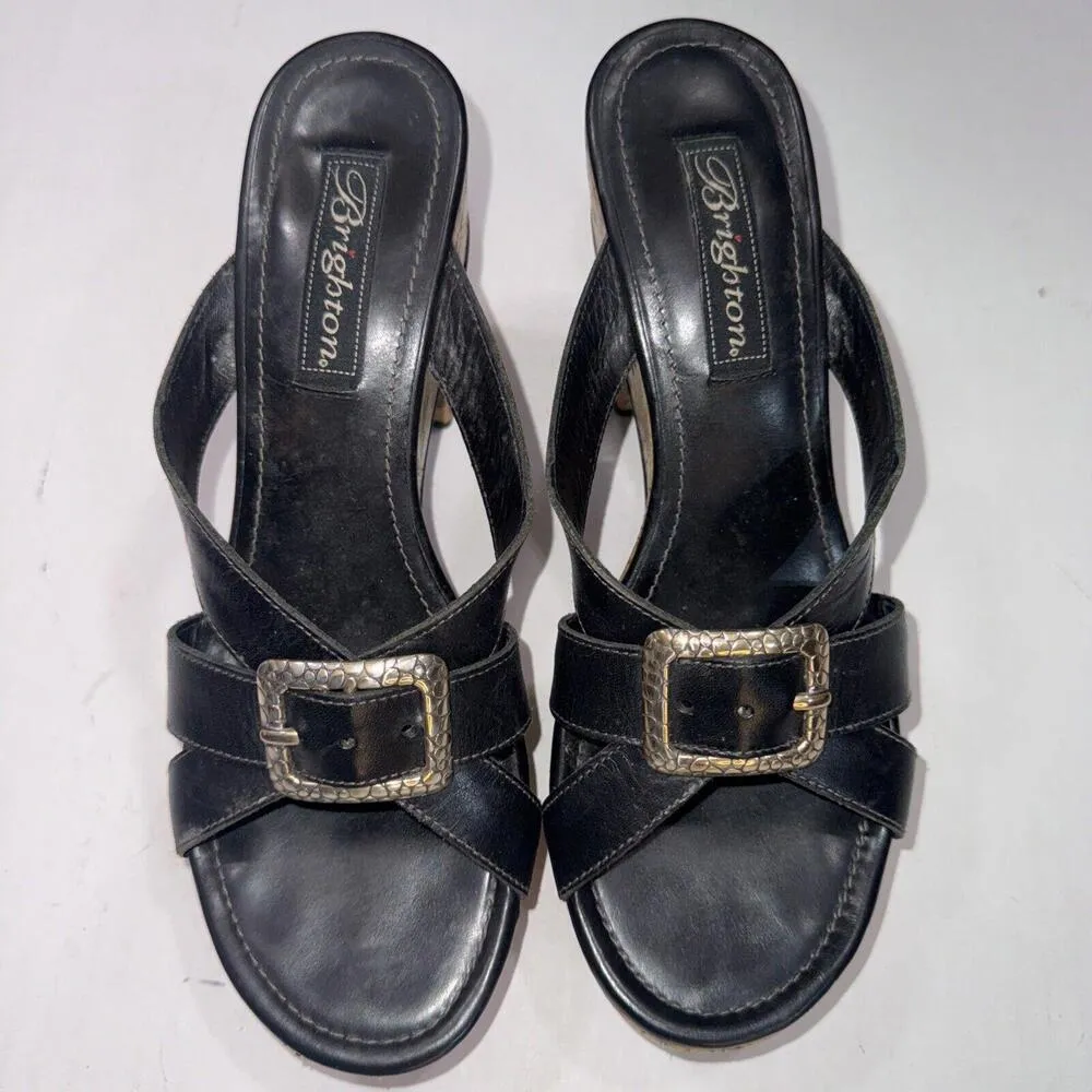 Brighton Vintage Y2K 90’s Millennial Wood Buckle Sandal Wedge Clogs 7.5N - Image 9