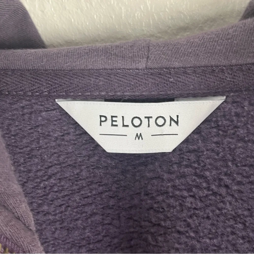 PELOTON Purple 1/2 Zipper Chic Kangaroo Pocket Arm Spellout Hoodie, Size Medium - Image 3