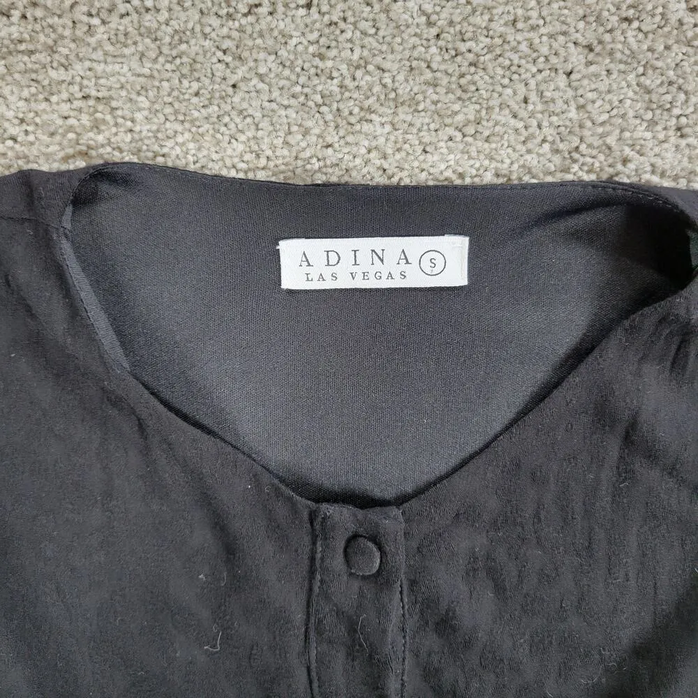 Adina Las Vegas Shirt Dress Womens S Black Animal Print Jacquard Tiered Maxi - Image 2