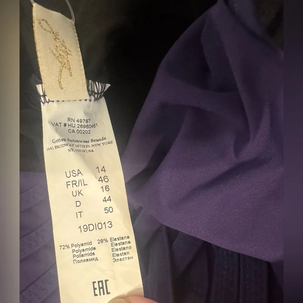 Gottex Collection Divine V-Neck V-Back One Piece Swimsuit Purple Shaping NWT 14 - Image 11