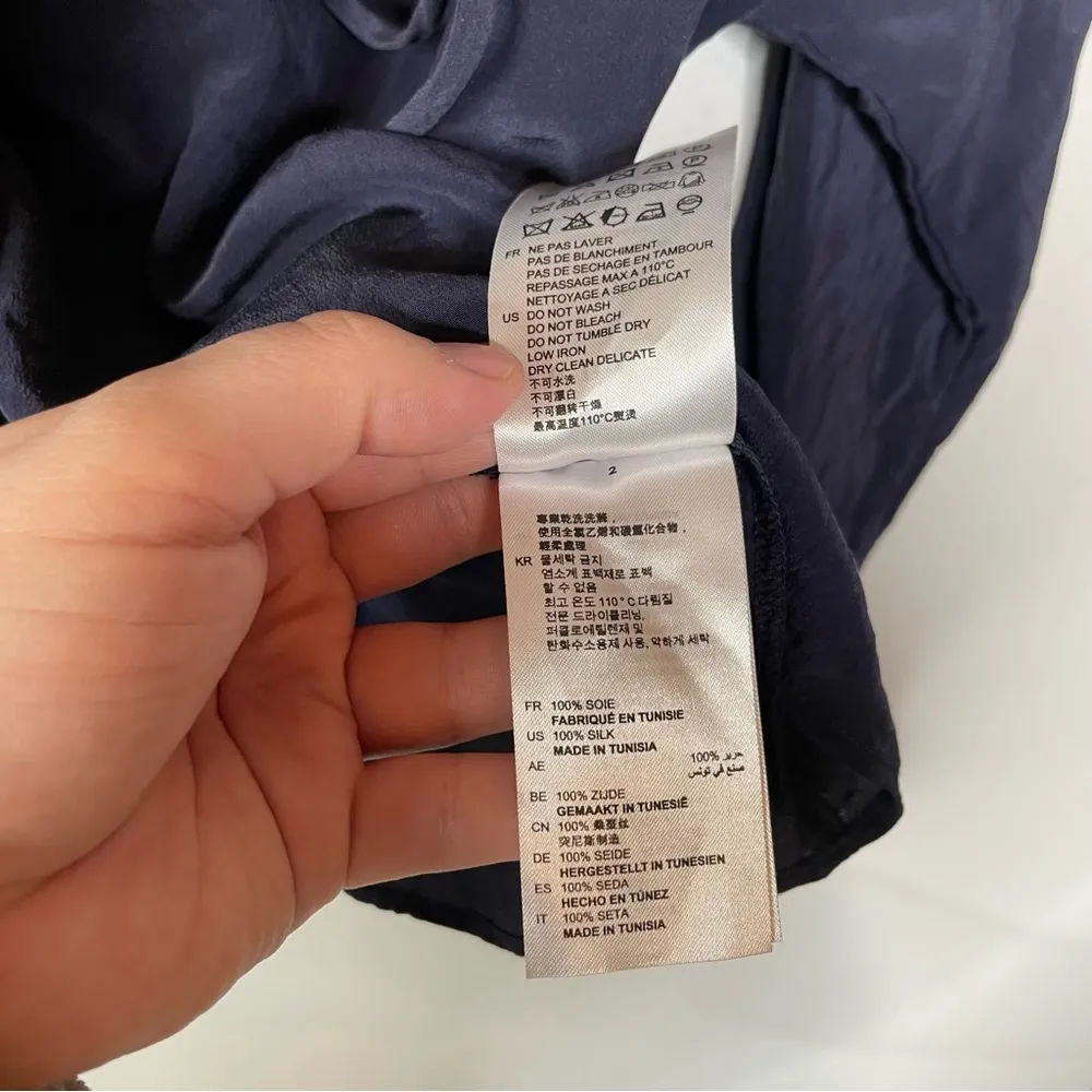 Sandro Silk Lace Up Front Navy Blouse - Image 5