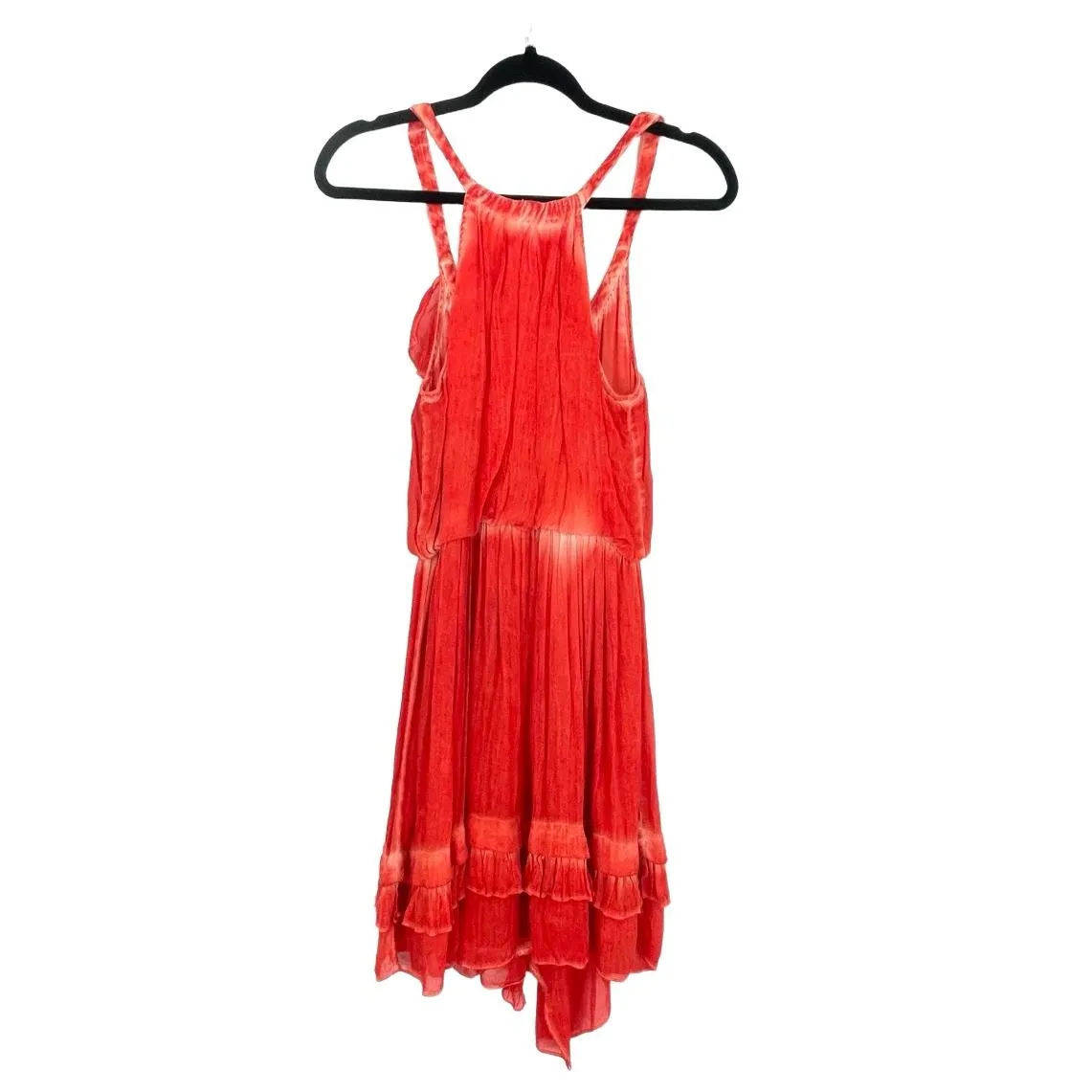 Free People Aphroditie‎ Racerback Drop Waist Tie-Dye Orange Ruffle Mini Dress XS - Image 10