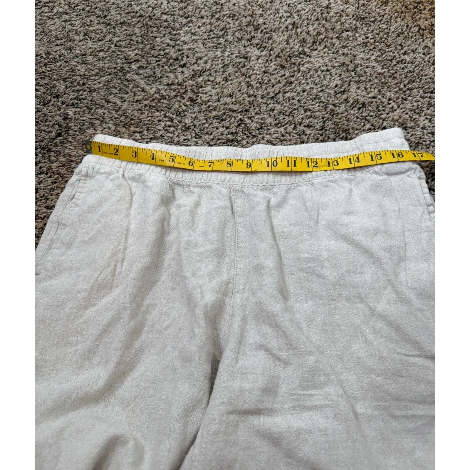 Old Navy Beige Straight Leg Linen Blend Pants Sz L Pull On Beachy Vacation - Image 8