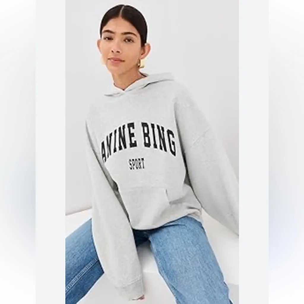 Anine Bing Harvey sweatshirt in heather grey cotton fleece - Image 2