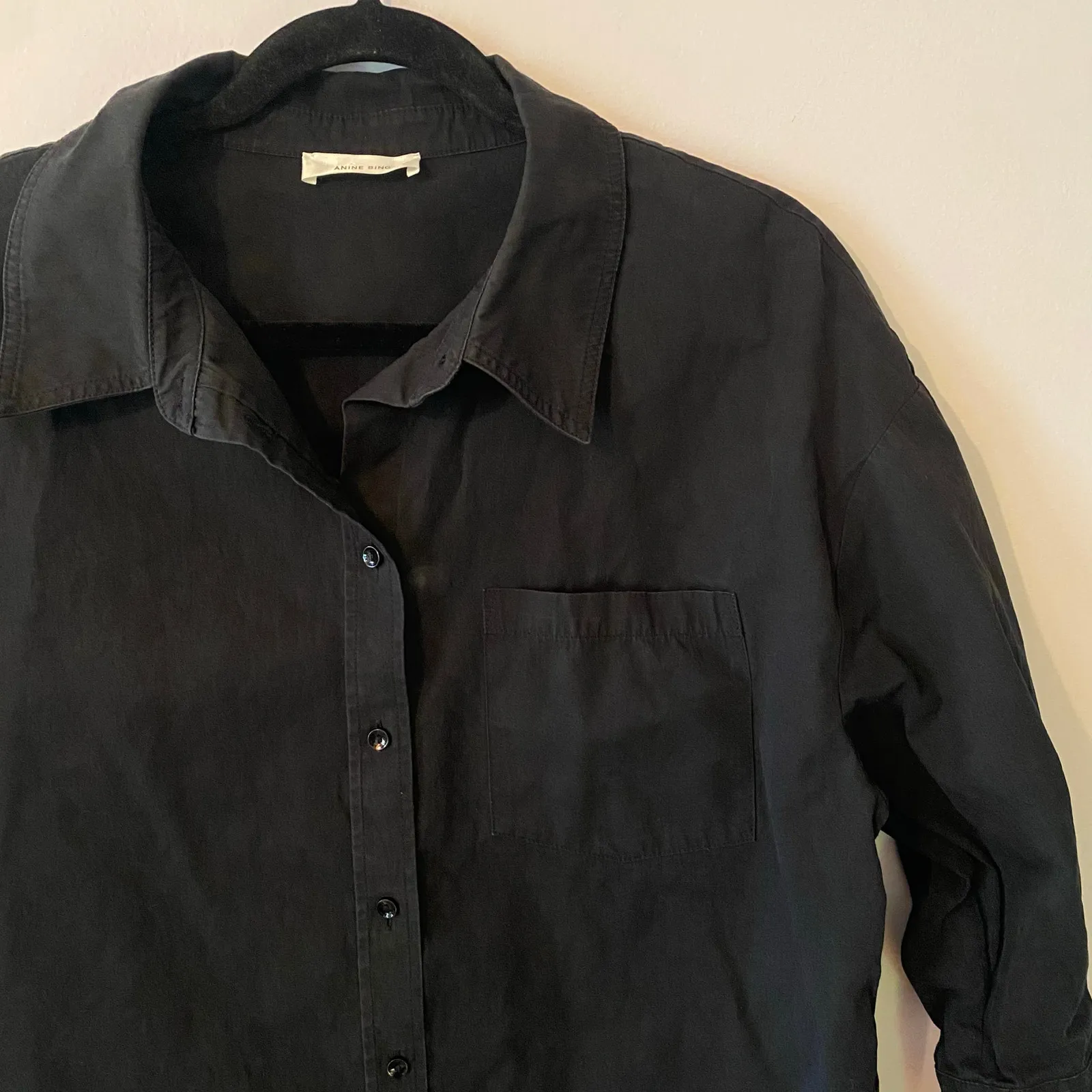 Anine Bing Mika Shirt Black 100% Cotton Button Down Minimalist Women size Medium - Image 6