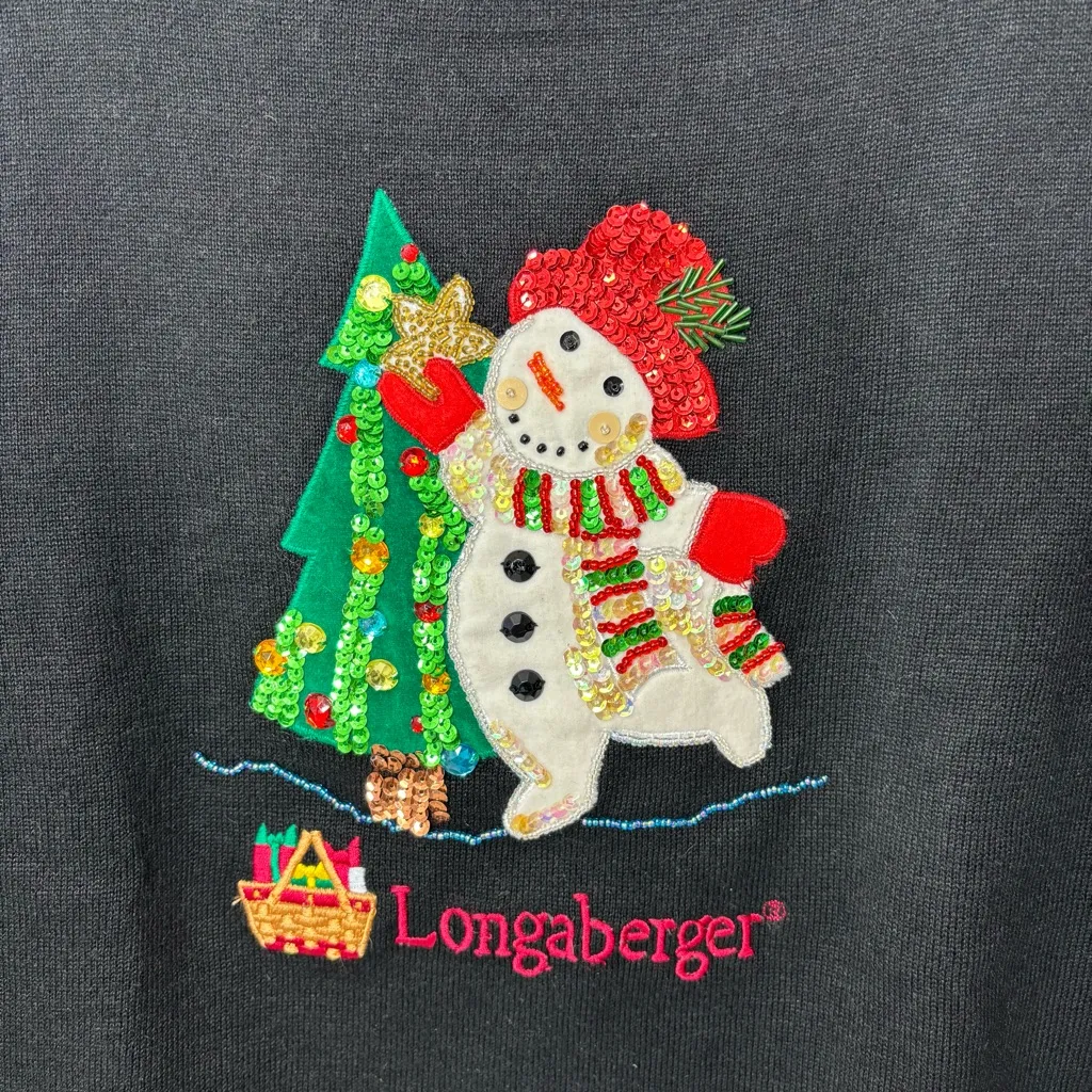 Longaberger Vintage Christmas Black Sweater Festive Snowman and Tree Size M - Image 2