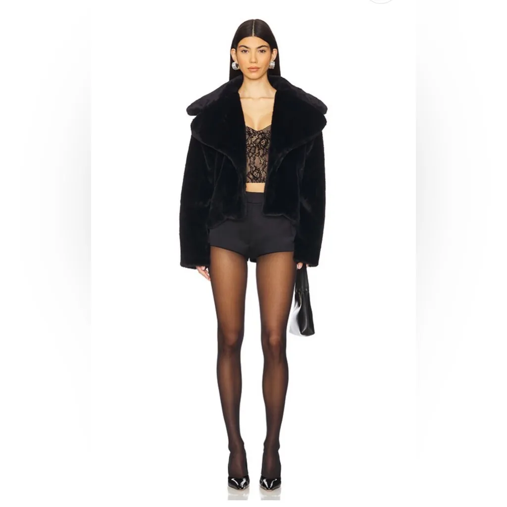 superdown  Willow Faux Fur Coat in Black, size L - Image 5