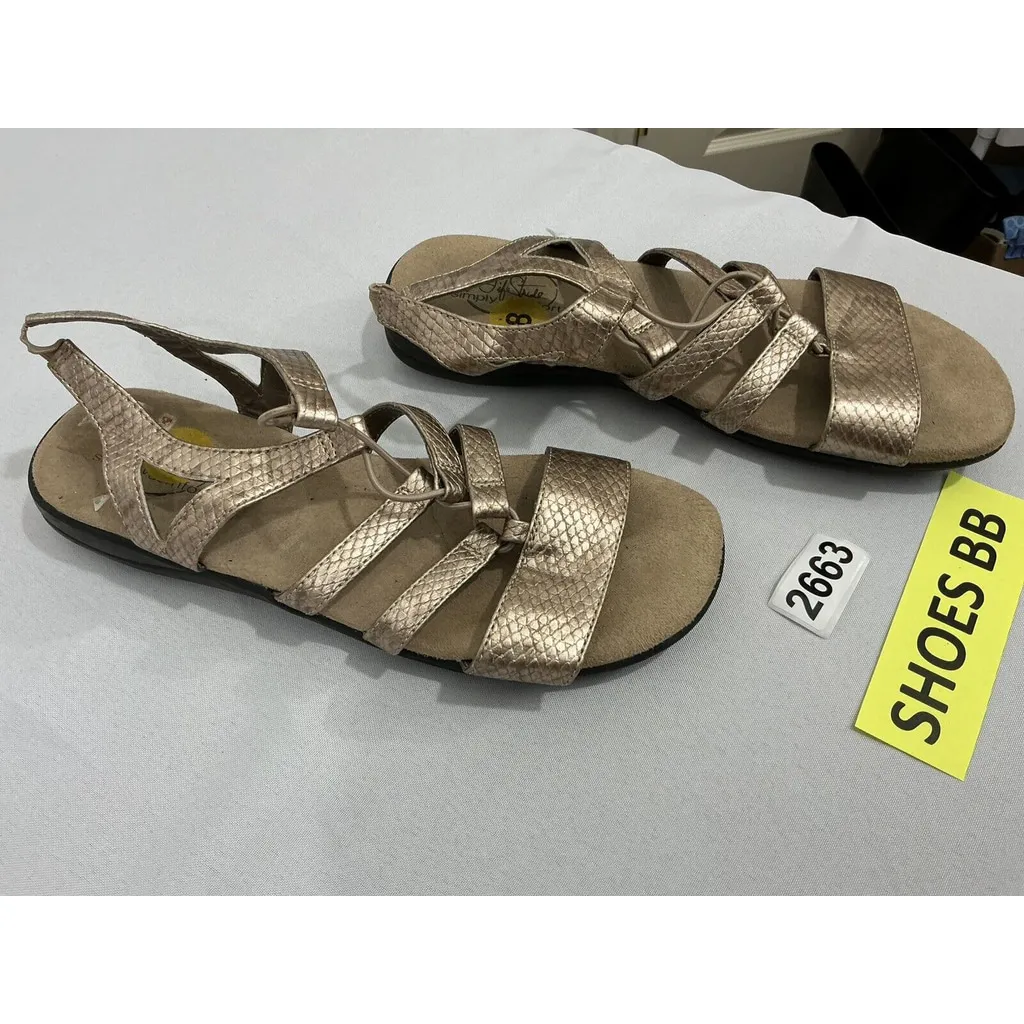 Womans Life Stride Simply Comfort Size 8 Strappy Open Toe Sling Back Gold Sandal - Image 2