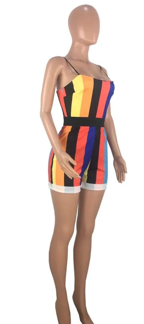 Women Rainbow Strapless Suspenders Romper Multiple Size M - Image 4