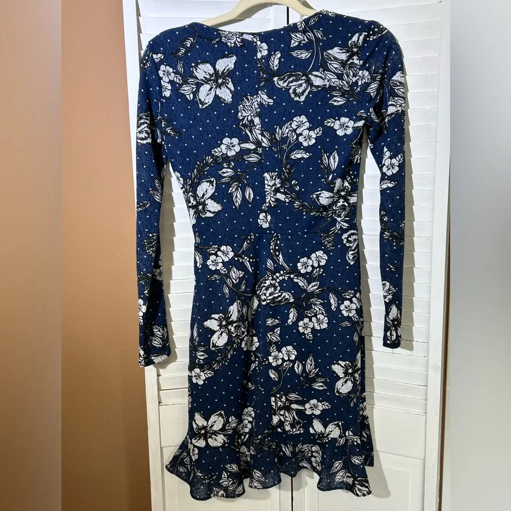 B Darlin juniors size 1/2 floral ruffle dress long sleeve flounce hem surplice - Image 6