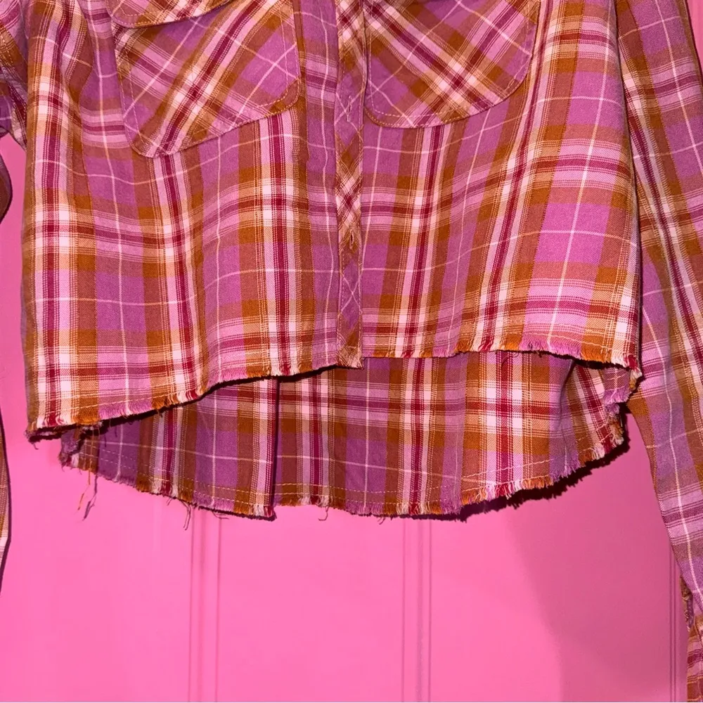 Wild‎ Fable Purple Pink and Brown Plaid Cropped Shirt - Image 2