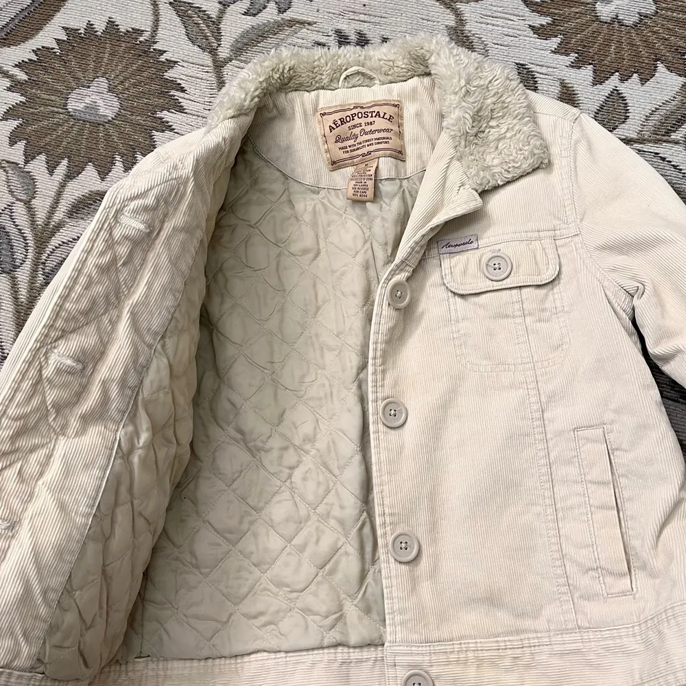 Vintage Aeropostale Corduroy Jacket Coat Faux Fur S Small M Medium - Image 3