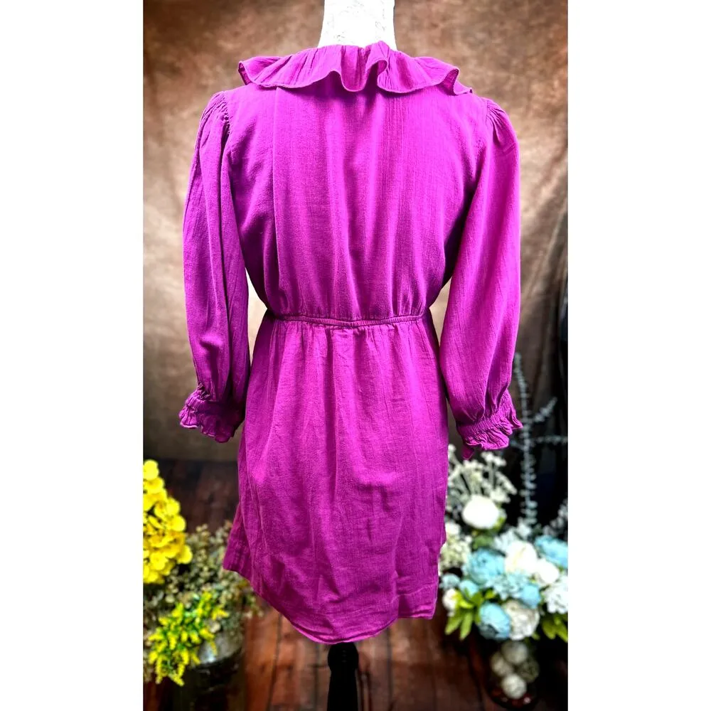 Free People Ruffled Collar 3/4 Sleeves Deep V Front Morning Light Mini Dress XS - Image 8