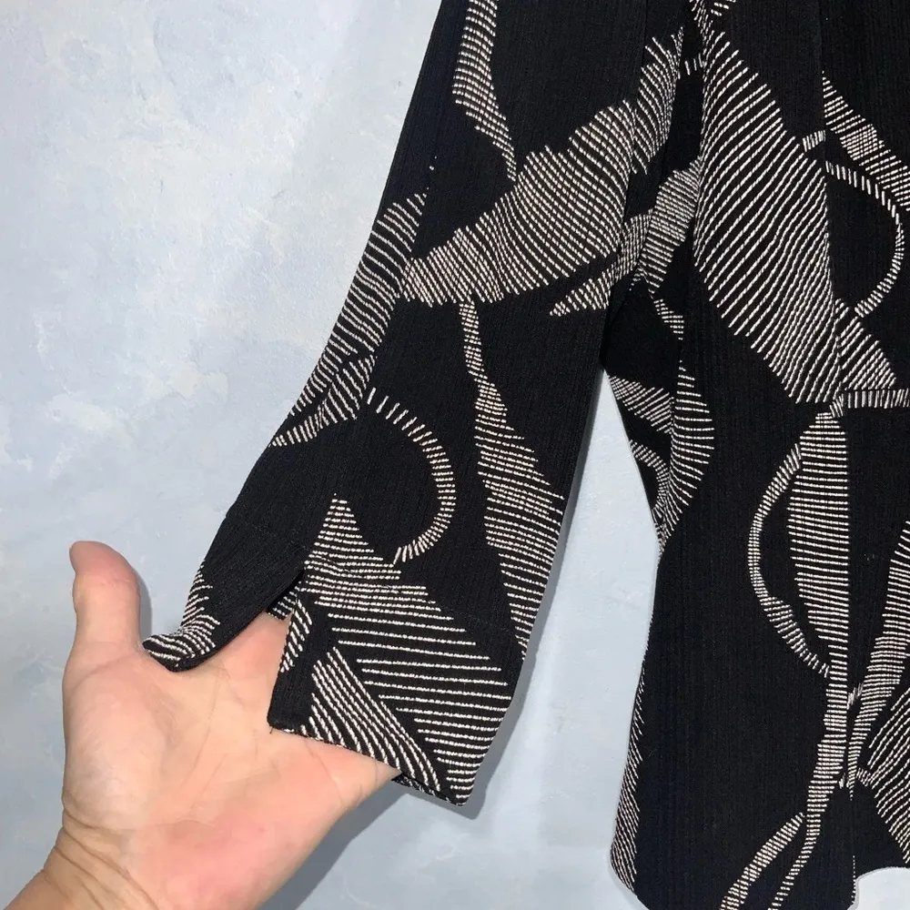 Drapers & Damons Black Tan Print Stretch Knit 3/4 Sleeve Office Casual Jacket SP - Image 4