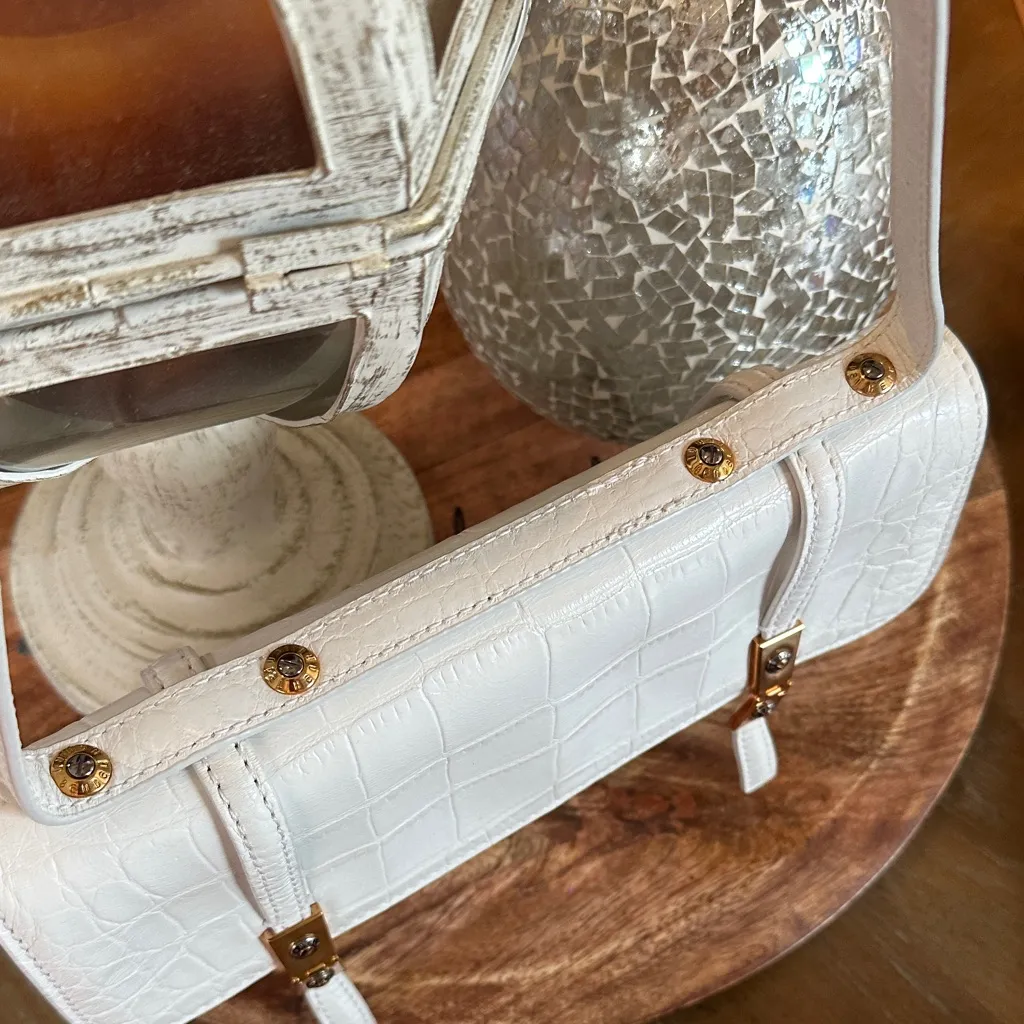 Henri Bendel White Crocodile-Embossed Shoulder Bag - Image 5