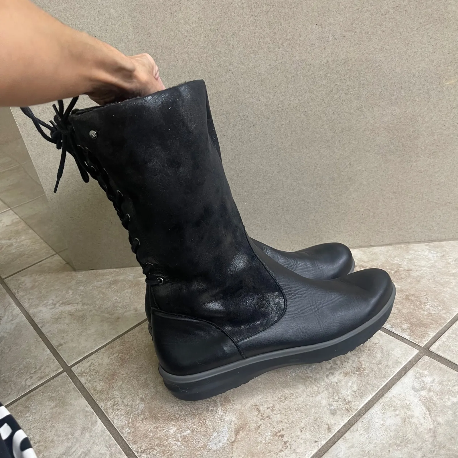 Arcopedico frozen black Leather Suede Lace Up Tall Winter Boots Women 42 10.5 - Image 2