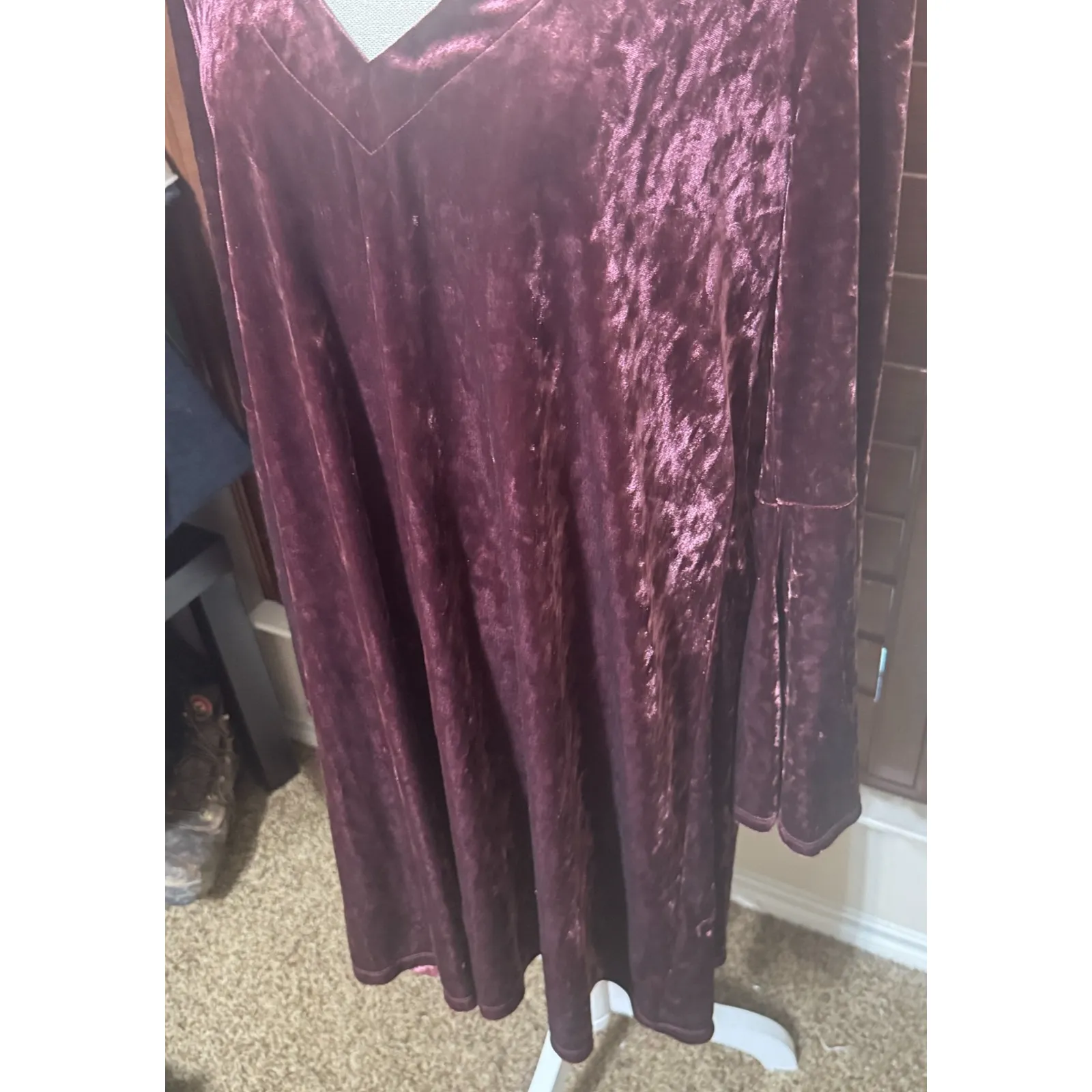 A.N.A. Velvet Bell Sleeve Dress sz XL Plum Rose Swing Party Witchy Boho Gothic - Image 3