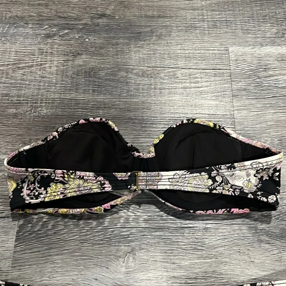 Victoria's Secret Bikini Padded Bandeau Black Floral 34B M - no straps - Image 5