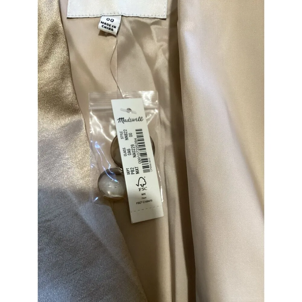 Madewell Satin Oversized Blazer Matchstick Beige Mid Length 00 - Image 8