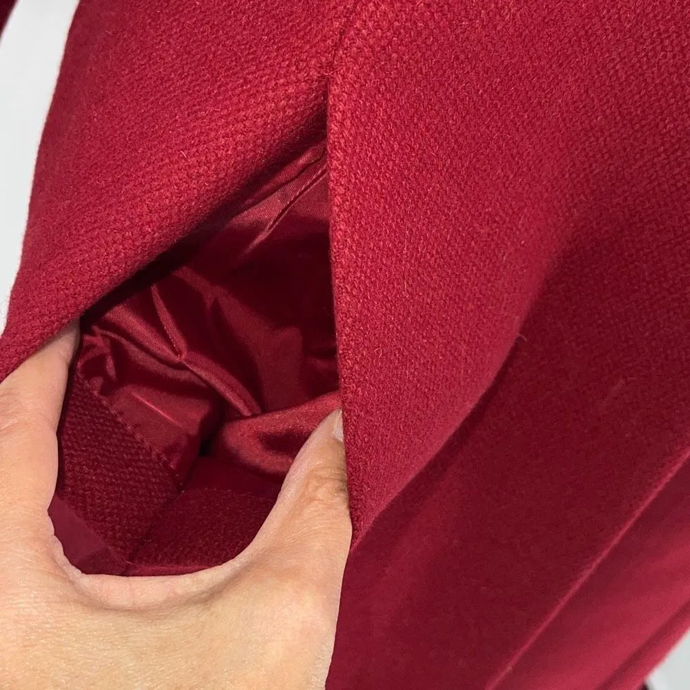 Donatella Vintage Women's Printed Lining Wool Button Single Breasted Coat Cherry Red Size 6 - Image 5