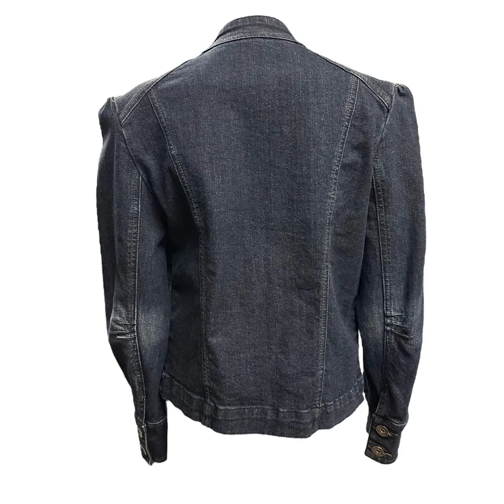 Bum Equipment Mandarin Collar Stretch Denim Button Up Blue Jean Jacket Cotton M - Image 6