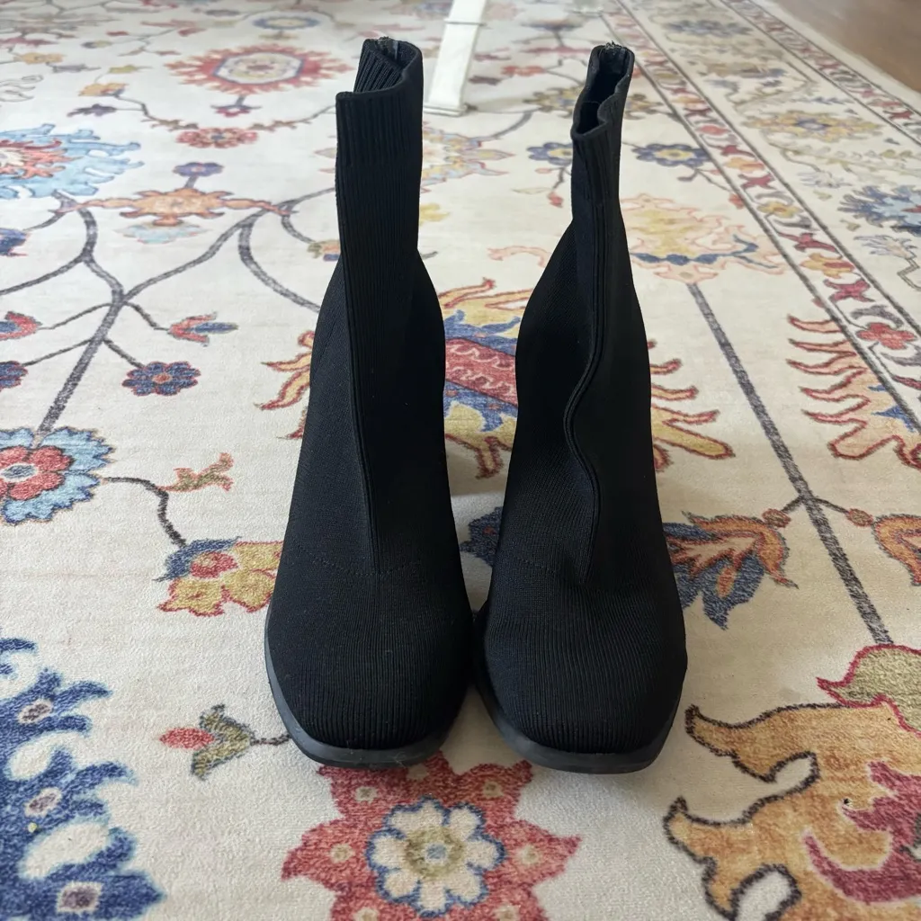 MIA Black Sock Ankle Boots Melody Square Toe Chunky Block Heeled Booties Size 7 - Image 3