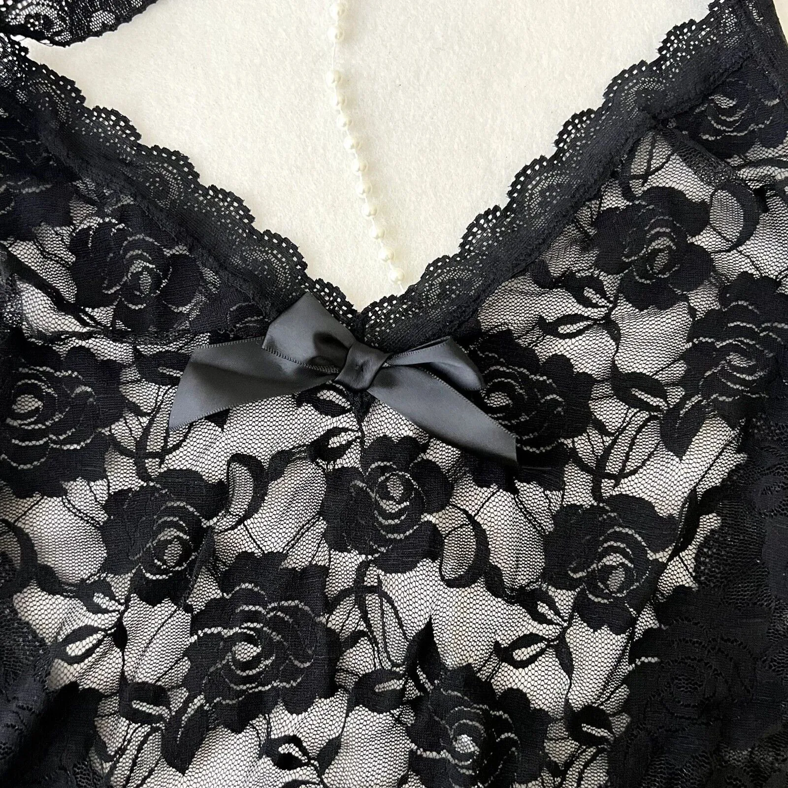 Yandy Black Lace Pearl Back Lingerie Teddy Dress Set - Image 6