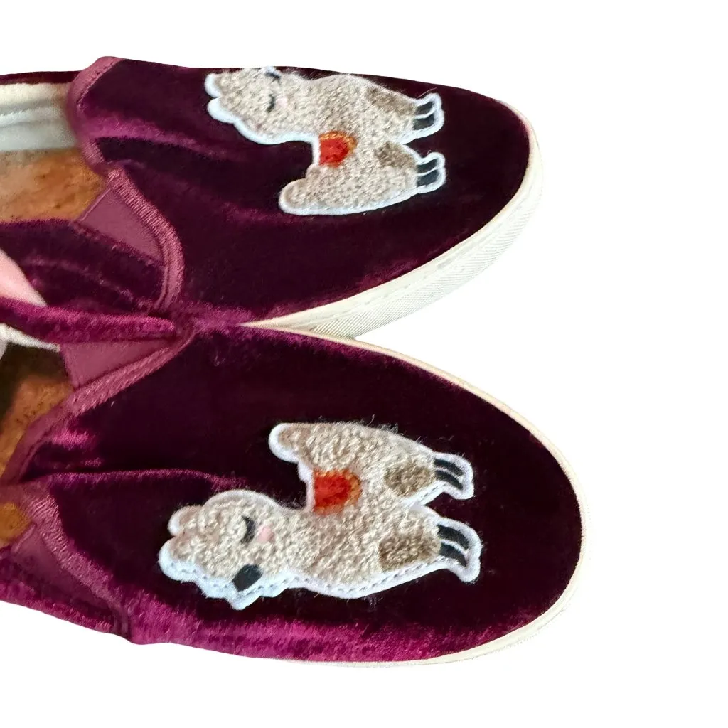 Soludos Burgundy Velvet Llama Slip-On Shoes Comfort Cute Flats Size 8.5 Women's - Image 5