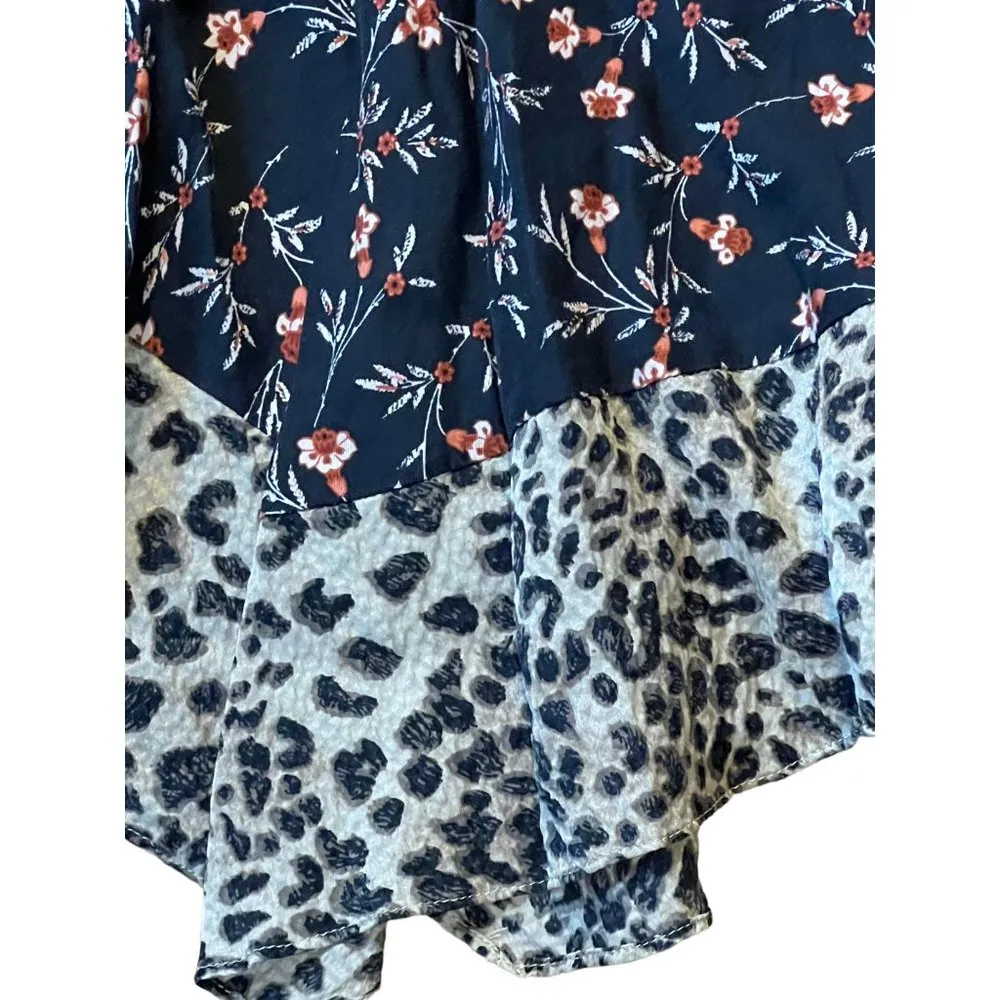 Rebecca Taylor Lia Floral Black Dress Asymmetrical Hem Animal Print Lined READ - Image 3