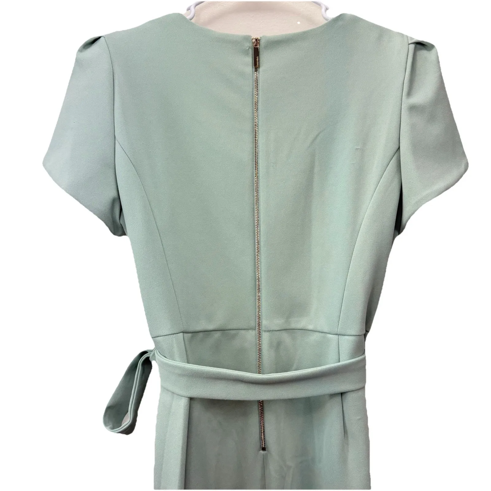 Calvin Klein Sage Green Tulip Sleeve Belt Stretch Crop Jumpsuit Size 14 - Image 8