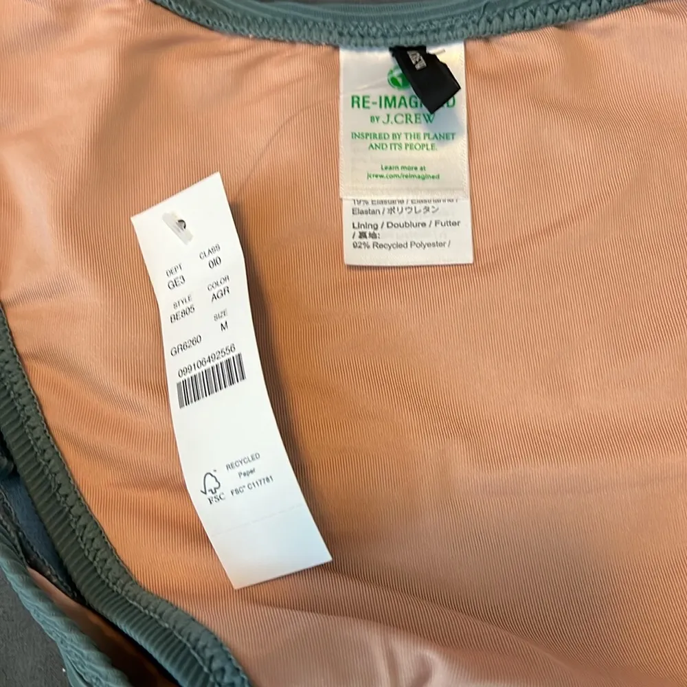 JCrew Ribbed Curved Waist Cheeky String Bikini Bottom Green Size Medium NWT - Image 4