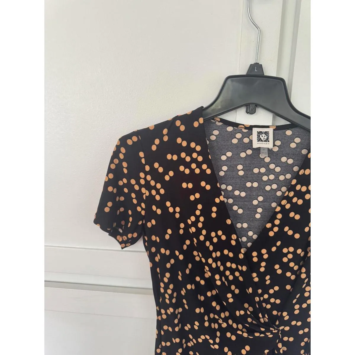 Anne Klein Wrap Black Dress with Gold Dots - Image 4