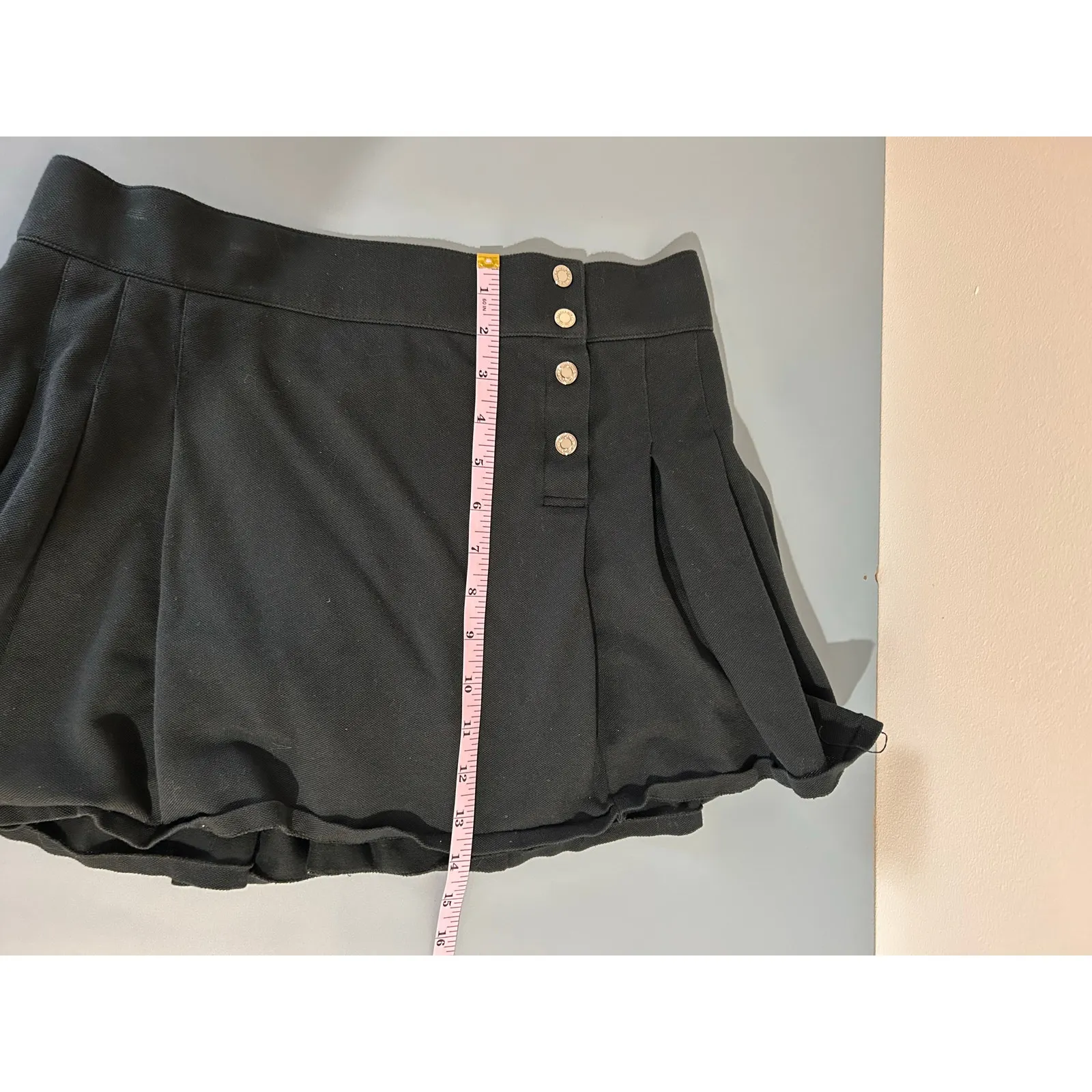 Ralph Lauren black pleated mini skirt buttons built in shorts buttons stretchy - Image 11