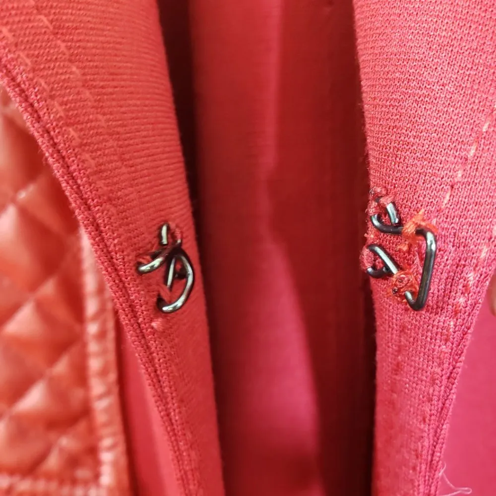 EXTENZO PARIS Women's Large Red Solid Moto, Trench, Quilted, Faux Leather Coat - Image 7