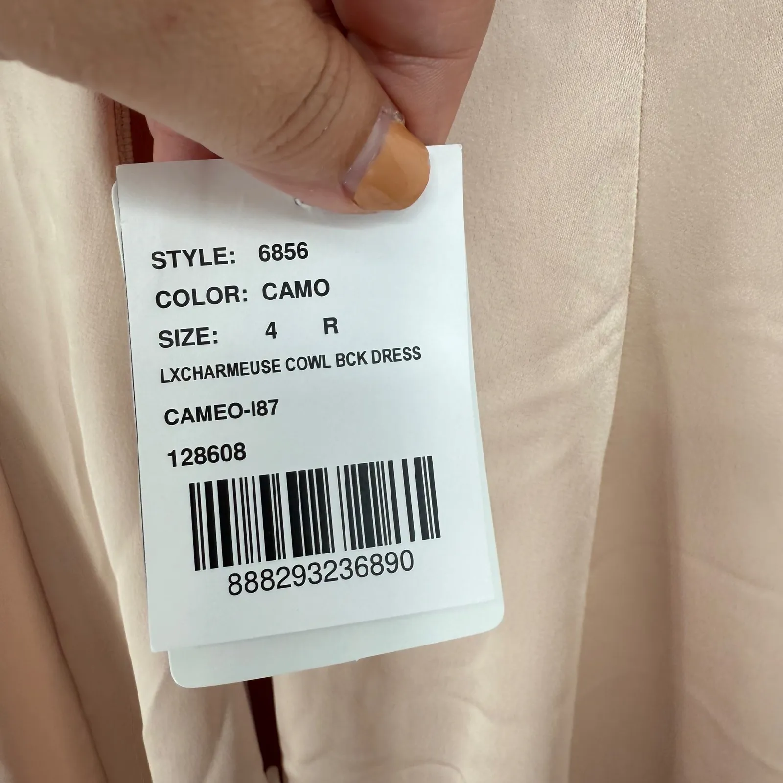 After Six Beige Satin V Neck Spaghetti Strap Floor Length Gown Dress Sz 4 - Image 9