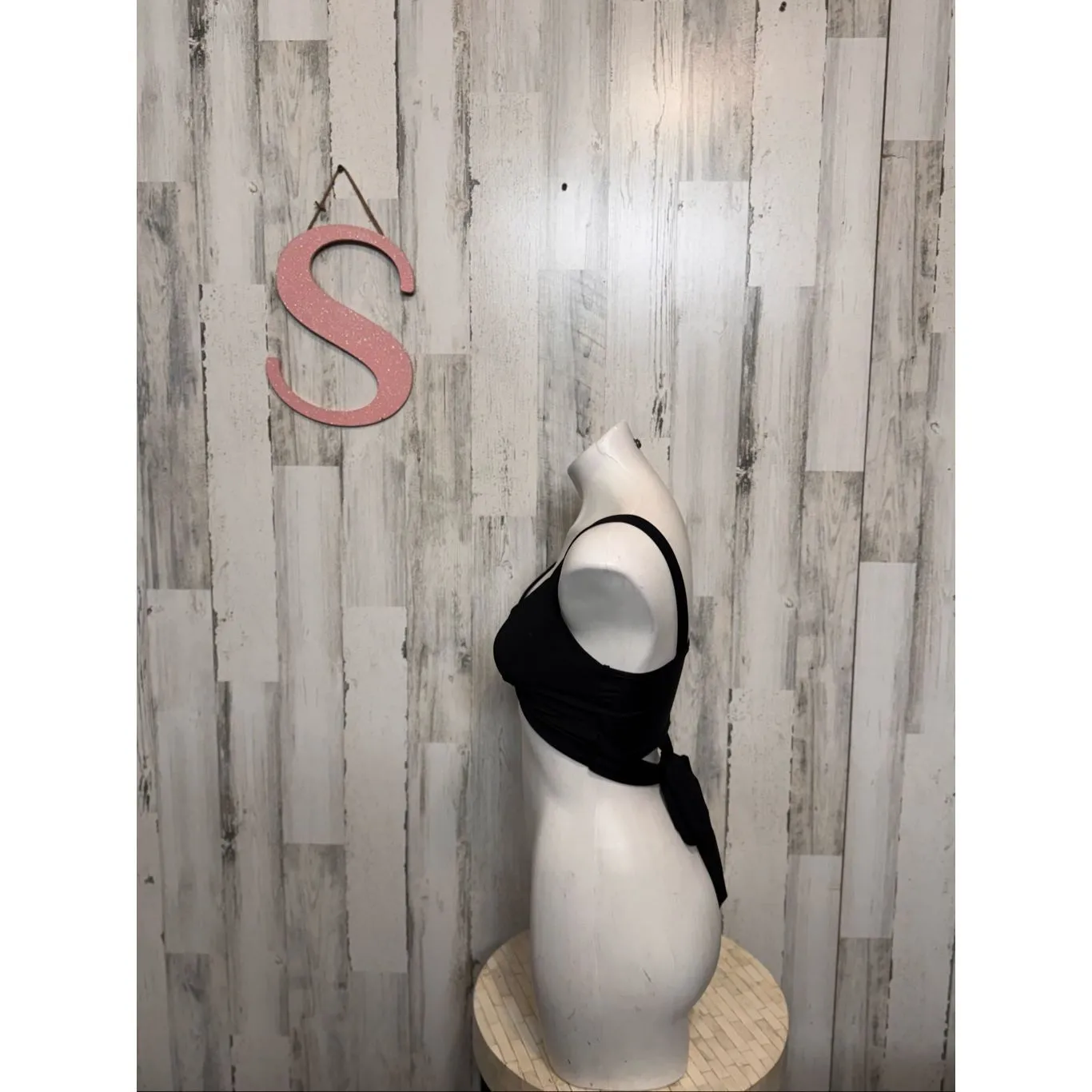 Black Wrap Front Crop Top Tie Back Stretchy Size Small NWT - Image 3