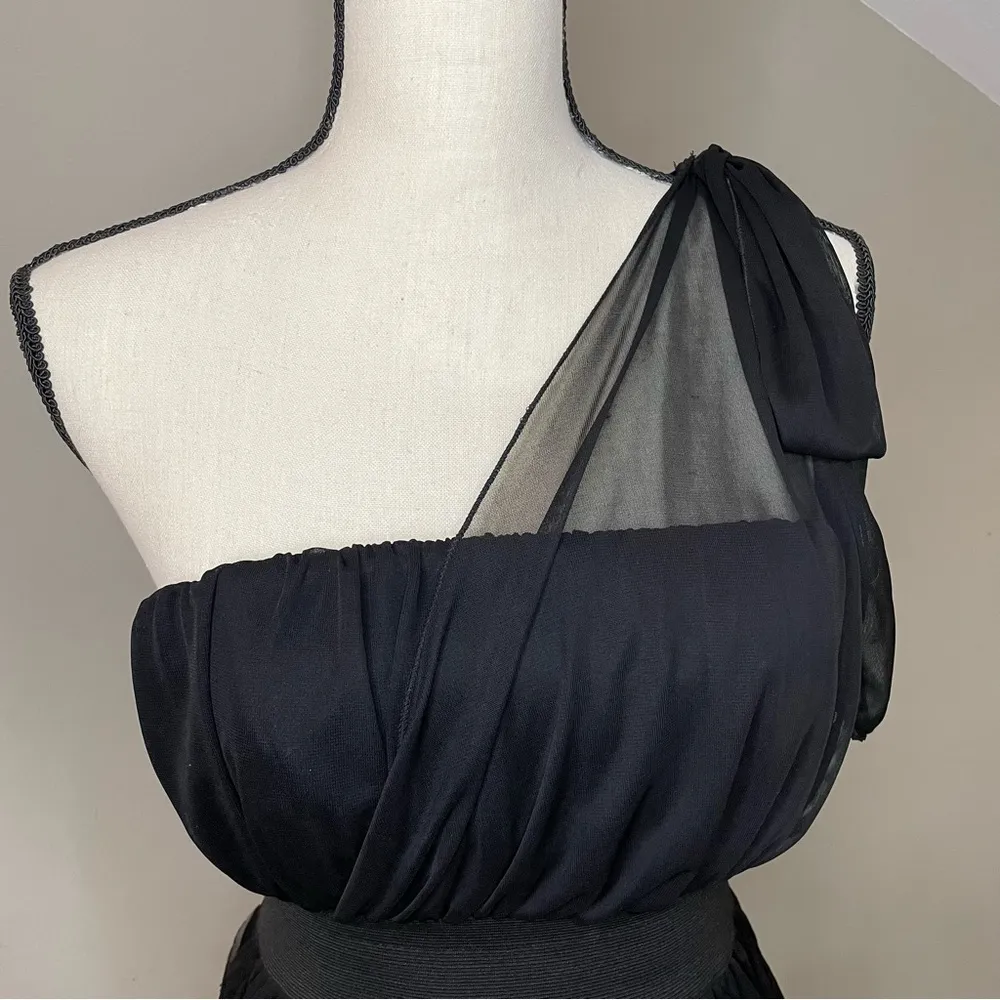 Roberta Black Strapless Ruffle Mini Dress With One Shoulder Sheer Overlay Medium - Image 4