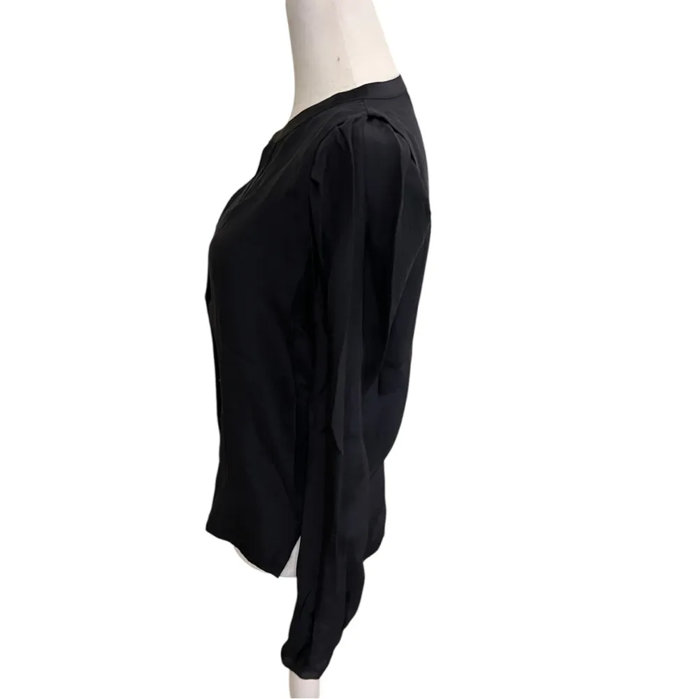 Maje  Navy Blue Buttoned SILK  Blouse with Mandarin Collar - Image 8