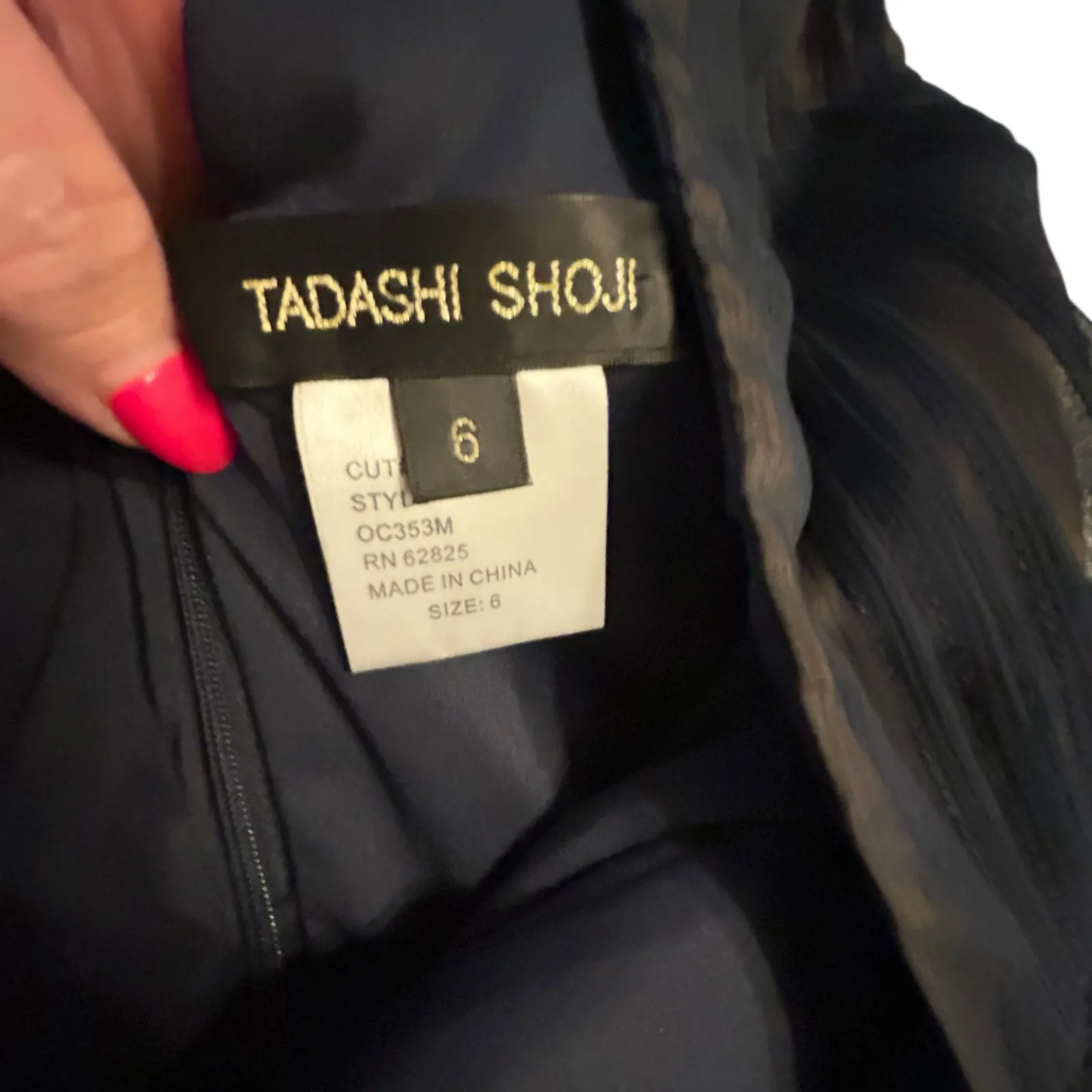 Tadashi Shoji Navy Surplice Neck Cocktail Party Dress
- Size 6 - Image 3