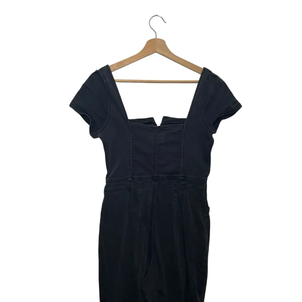 Free People We The Free Selena Jumpsuit Small Black Denim Zip Short Sleeve Slim - Image 6