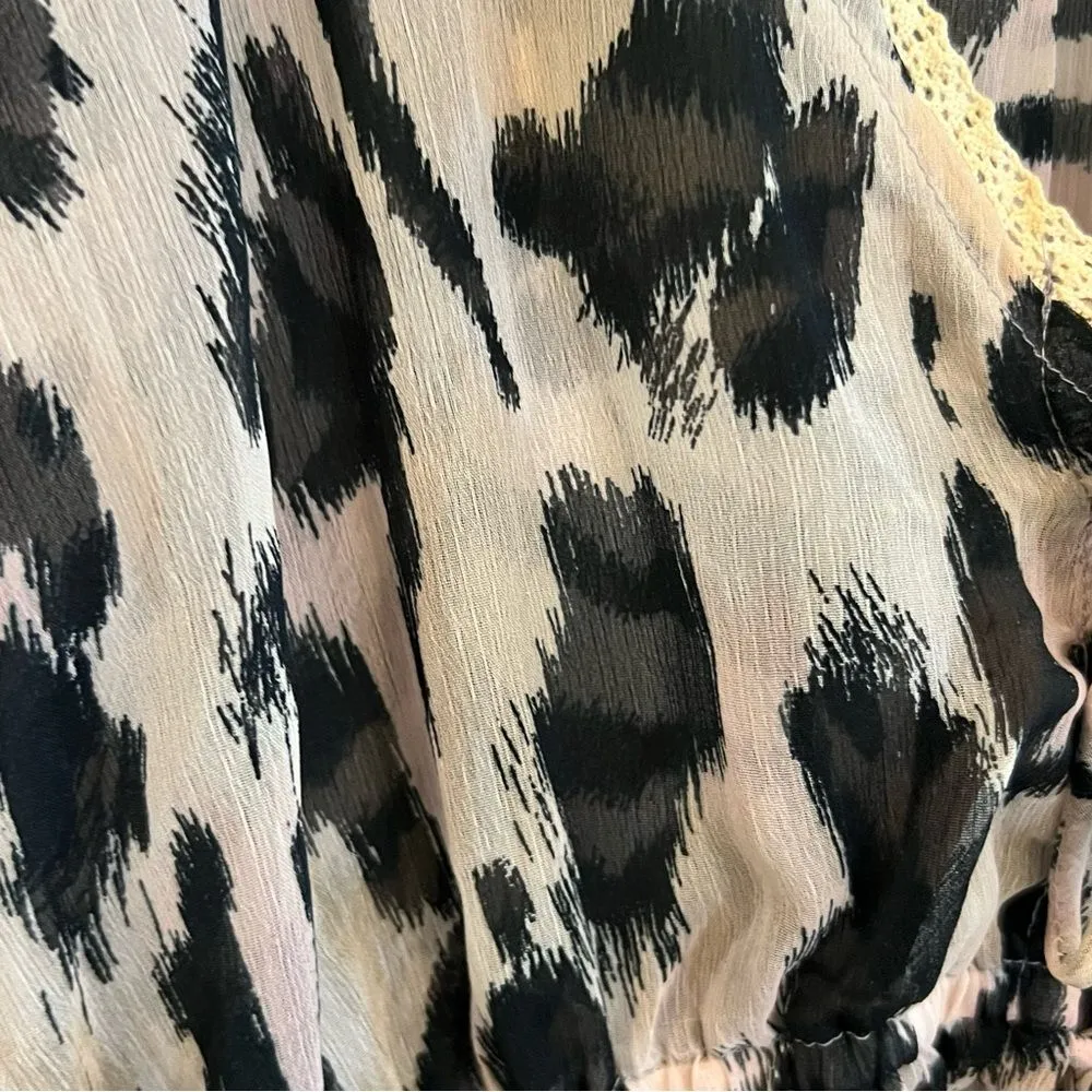 Reclaimed Vintage Womens Y2K Animal Print Crop Top Sz 8 Tie Front Boho Mob Wife Black - Image 4