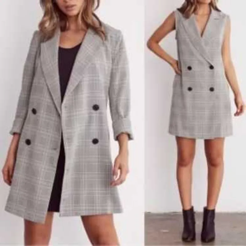 Vetta Capsule Convertible Blazer Vest Dress Black & White Houndstooth XS - Image 11