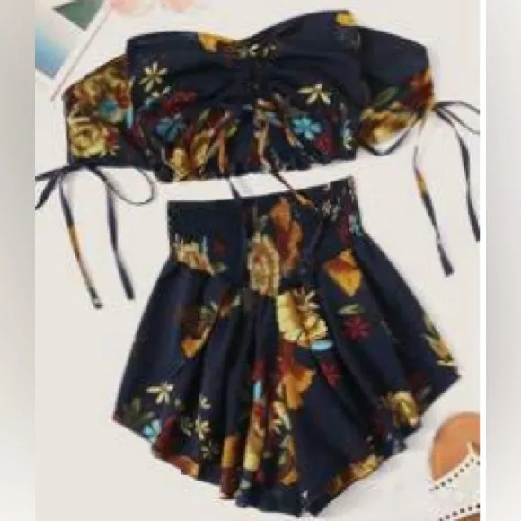Floral summer outfit! Super cute! Blue Size L - Image 2
