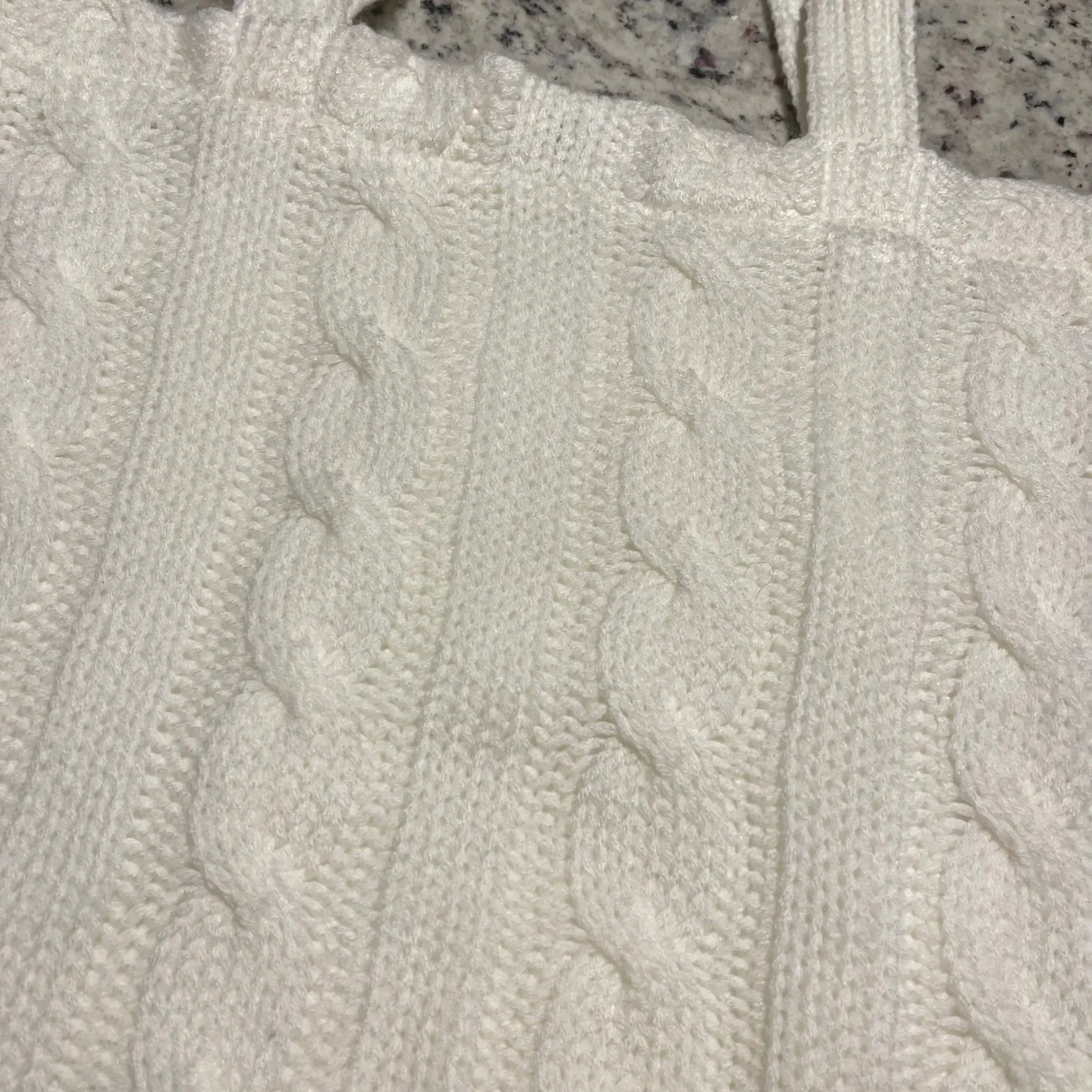 White Cable Knit Tote Bag Magnetic Snap Closure Lined Interior Casual Everyday - Image 2
