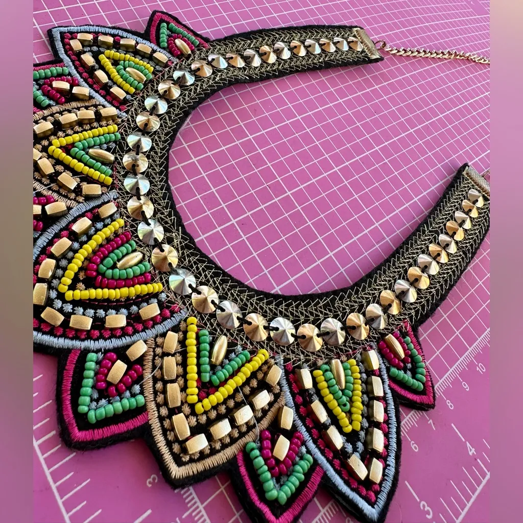Nine West Colorful Ethic Mesh Bib collar Maxi Beaded Statement Necklace 32” - Image 3