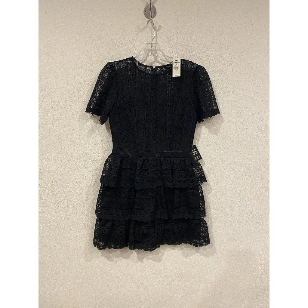 Express Dress Womens XS Black Lace Tiered Ruffle Short Sleeve Cocktail Mini - Image 2