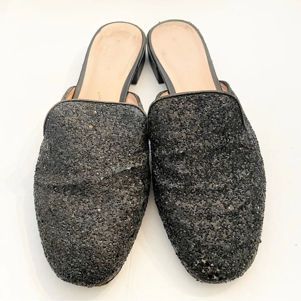 Kate Spade Size 8.5 Black Glitter Slip on Mules Almond Toe - Image 2